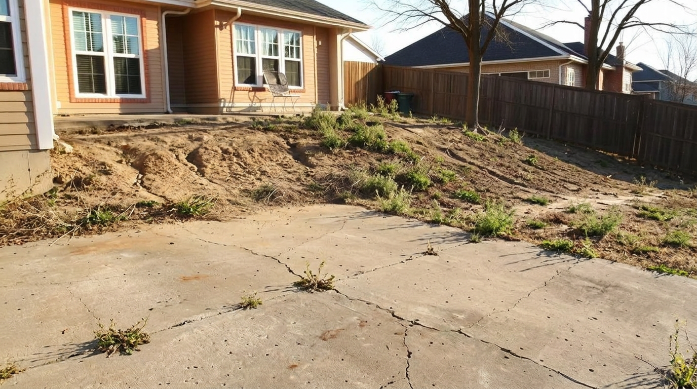 Before — Terraced back yard in Norman